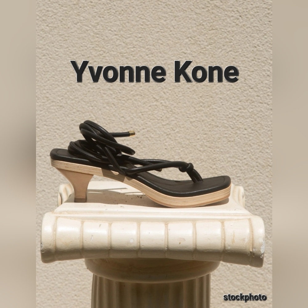 Yvonne Kone Womens Italian Giana Black Leather Strap Peg Heel Shoes Size 36 US 6